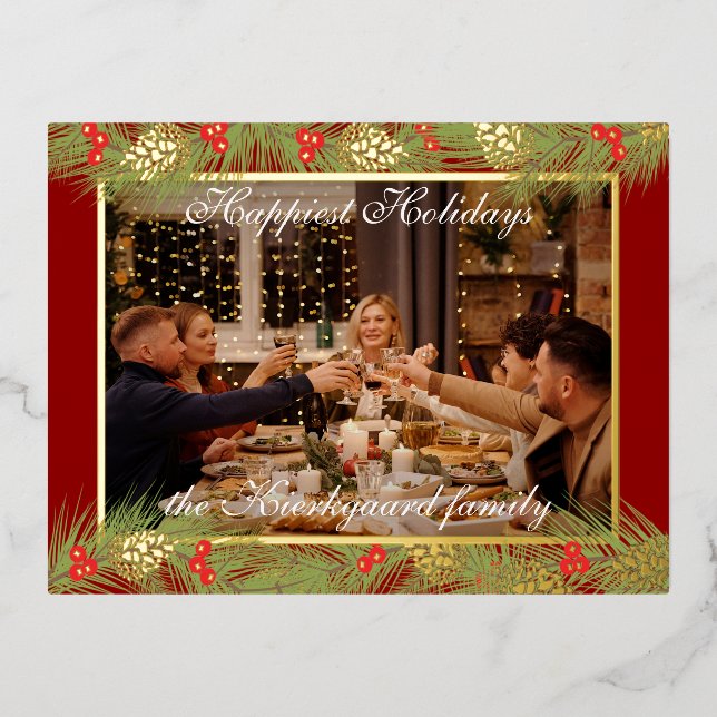 Custom Modern Classic Chic Happiest Real Gold Foil Holiday Postcard (Front)