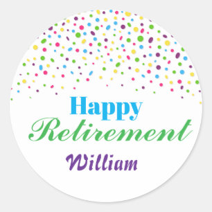 Custom Modern Colourful confetti Happy Retirement  Classic Round Sticker