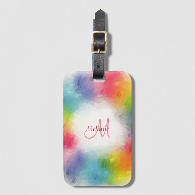 Custom Modern Colourful Rainbow Monogram Template Luggage Tag (Front Vertical)