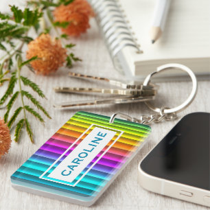 Custom Modern Colourful Rainbow Stripes Pattern Keychain