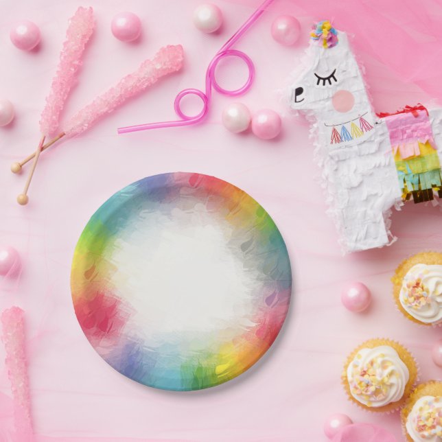 Custom Modern Colourful Round Party Birthday Paper Plate (Party)