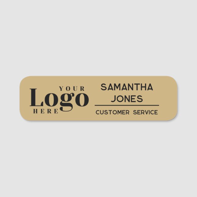 Custom Modern Company Logo Employee Gold Name Tag (Front)