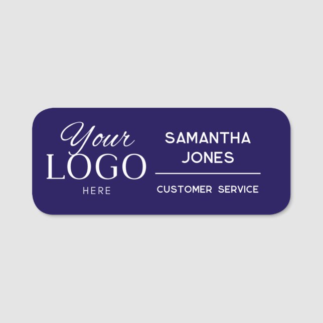 Custom Modern Company Logo Employee Navy Name Tag (Front)