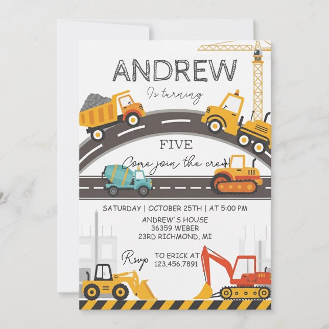 Custom Modern Construction Birthday card (Front)