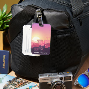Custom Modern Construction City Sunset Clipboard Luggage Tag