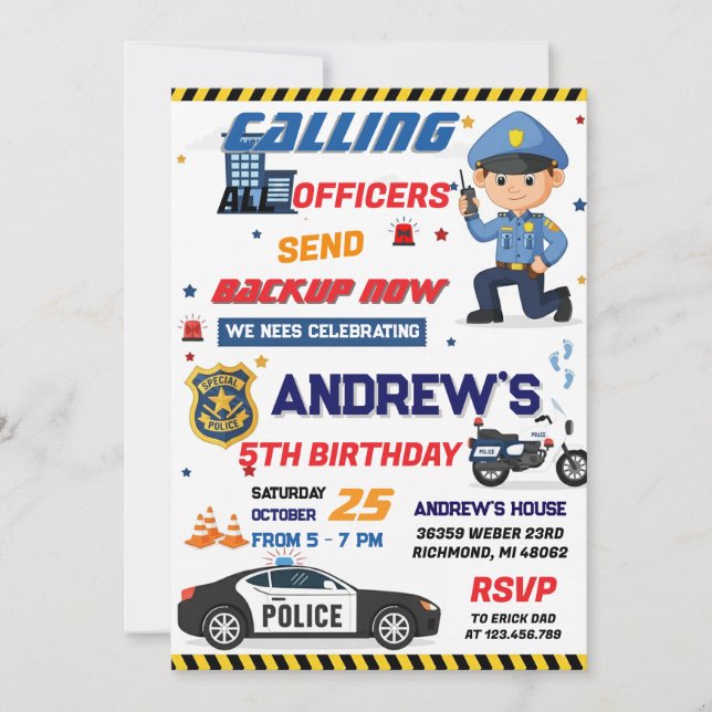 Custom Modern Cop Police Officer Birthday party Invitation (Front)