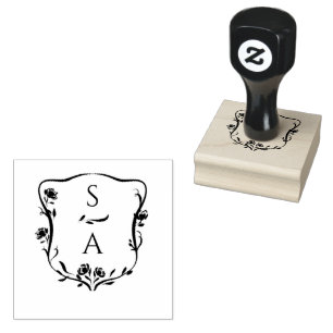 Custom Modern Couple's Monogram Floral Crest  Rubber Stamp