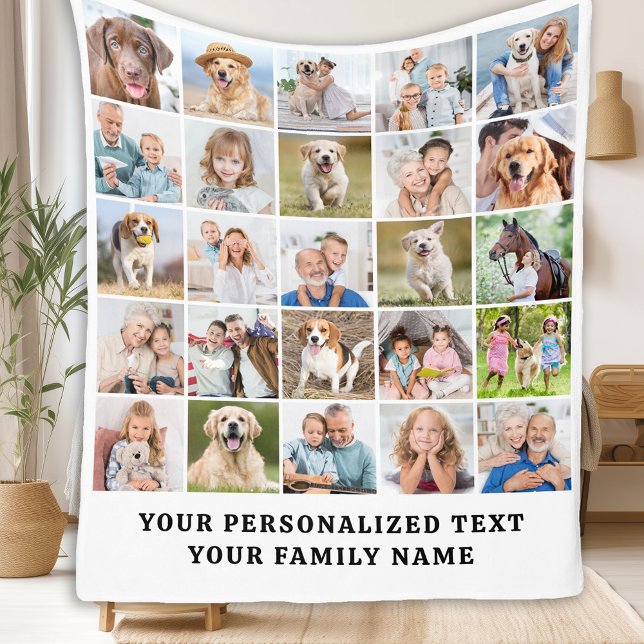 Custom Modern Cute Family 25 Picture Photo Collage Fleece Blanket (Creator Uploaded)