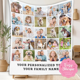 Custom Modern Cute Family 25 Picture Photo Collage Sherpa Blanket