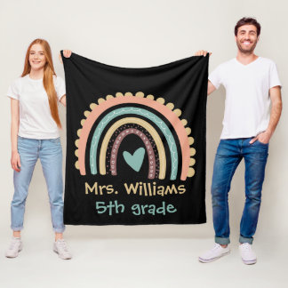 Custom Modern Cute Rainbow Teacher Fleece Blanket