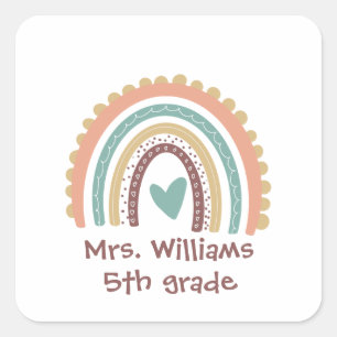 Custom Modern Cute Rainbow Teacher Square Sticker