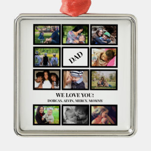 Custom Modern Dad Fathers Day 11 Photo Collage  Metal Ornament