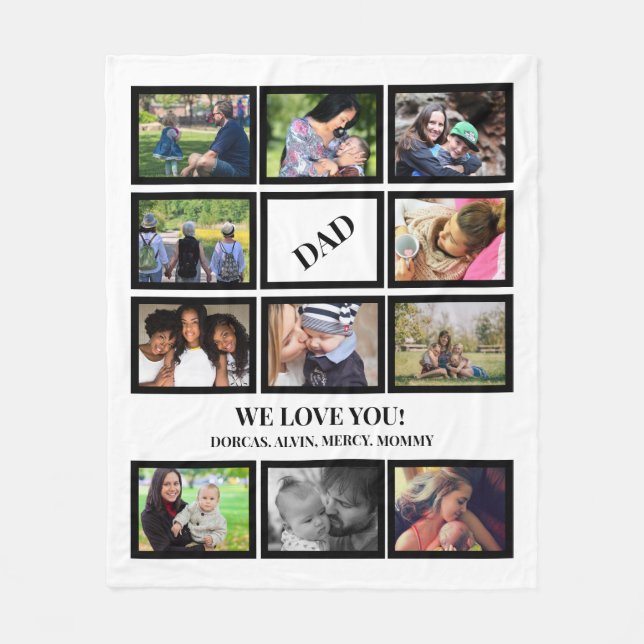 Custom Modern Dad Fathers Day 11 Photo Collage T-S Fleece Blanket (Front)