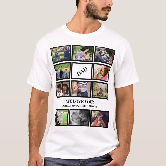 Custom Modern Dad Fathers Day 11 Photo Collage T-Shirt (Front)