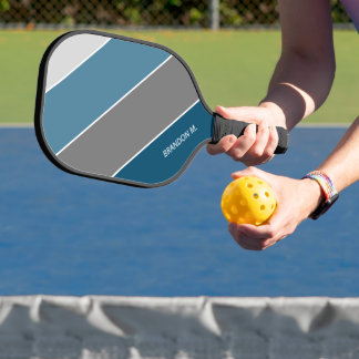 Custom Modern Dark Teal Blue Gray Stripes Art Pickleball Paddle