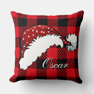 Custom Modern design Santa hat on tartan pattern Throw Pillow