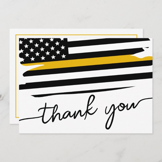 Custom Modern Dispatcher Thin Gold Line Flag Thank You Card (Front/Back)