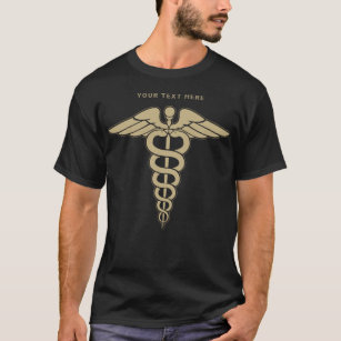 Custom Modern Doctor Nurse Caduceus Image & Text T-Shirt
