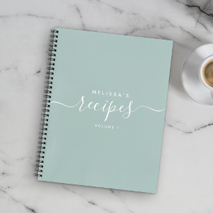 Custom Modern Dusty Blue Elegant Script Recipe Not Notebook