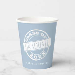 Custom Modern Dusty Blue Graduate Paper Cups