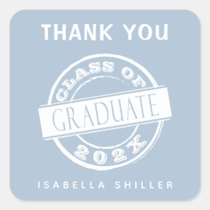 Custom Modern Dusty Blue Graduate Thank You  Square Sticker