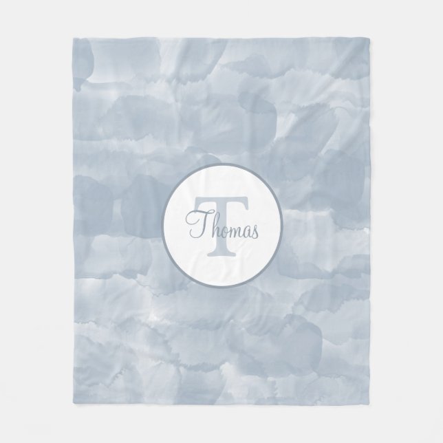 Custom Modern Dusty Blue Watercolor Brush Strokes Fleece Blanket (Front)