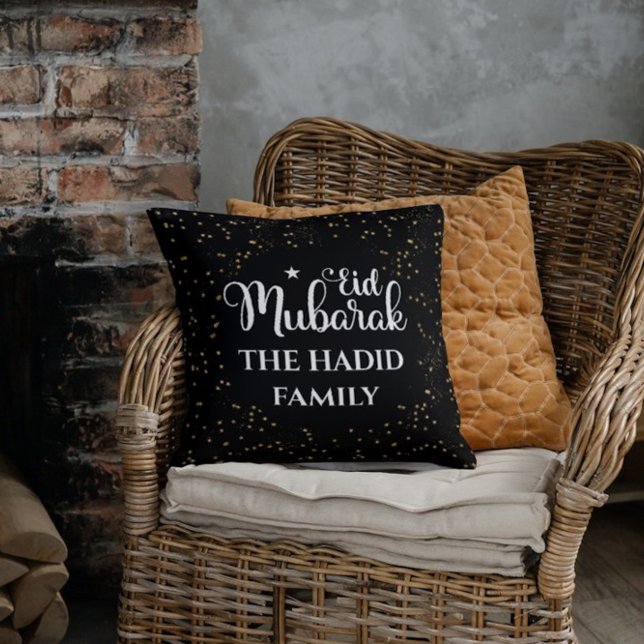 Custom Modern Eid Mubarak Black Eid Throw Pillow (Creator Uploaded)