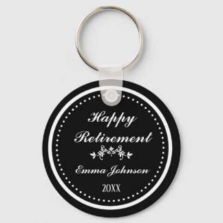 Custom Modern Elegant Black&White Happy Retirement Keychain
