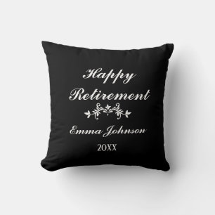 Custom Modern Elegant Black&White Happy Retirement Throw Pillow