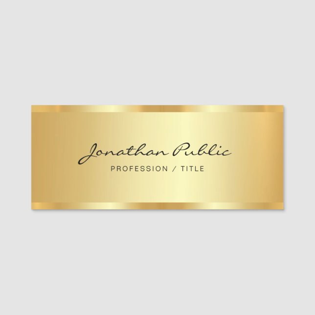 Custom Modern Elegant Calligraphy Script Gold Name Tag (Front)