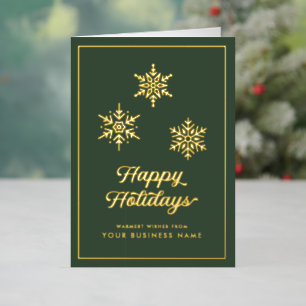 Custom Modern Elegant Corporate Logo Evergreen Foil Holiday Card