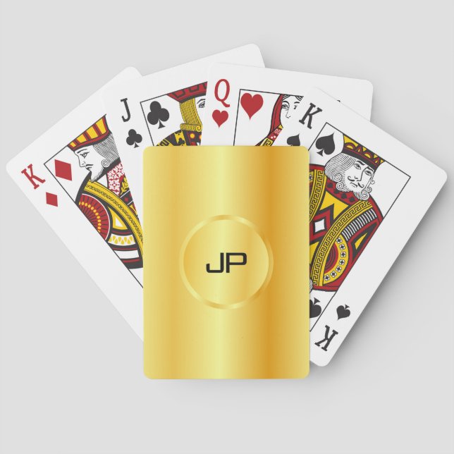 Custom Modern Elegant Faux Gold Monogram Template Playing Cards (Back)