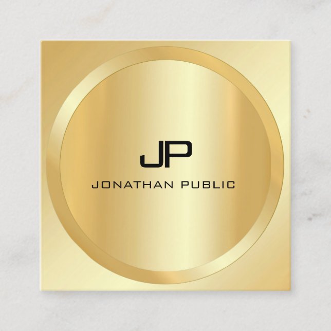 Custom Modern Elegant Faux Gold Monogram Template Square Business Card (Front)