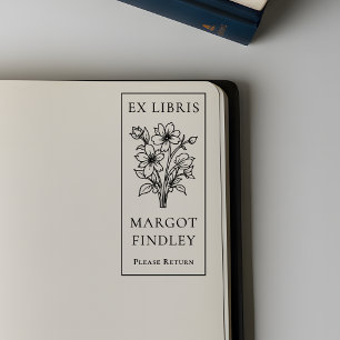Custom Modern Elegant Floral Ex Libris Bookplate Self-inking Stamp