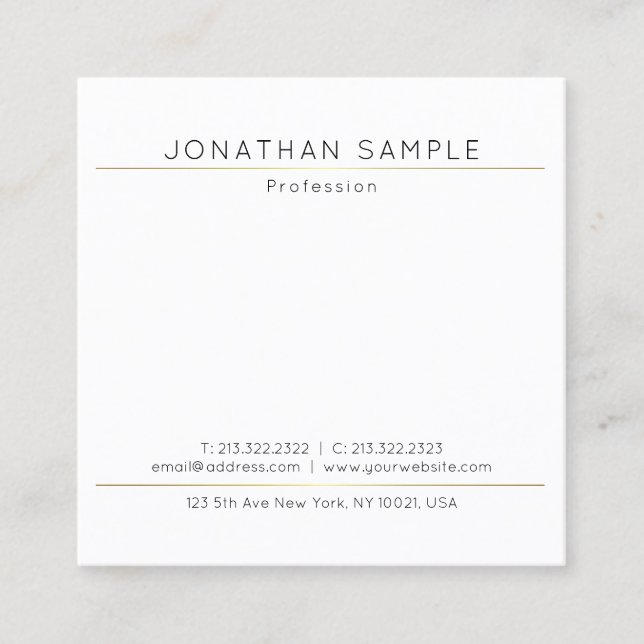 Custom Modern Elegant Simple Gold White Template Square Business Card (Front)