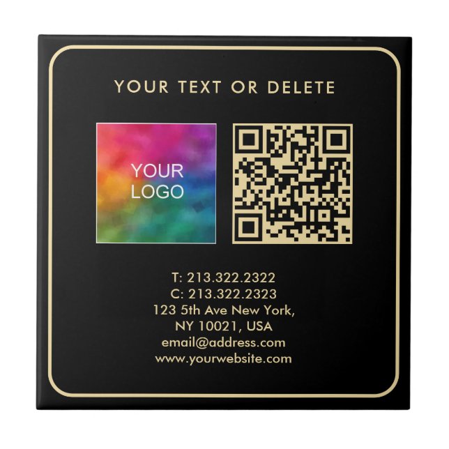 Custom Modern Elegant Template Black Gold QR Code Tile (Front)