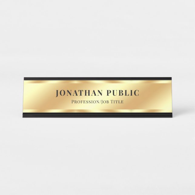 Custom Modern Elegant Template Glamour Gold Desk Name Plate (Front)