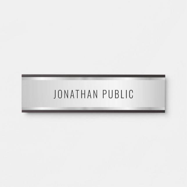 Custom Modern Elegant Template Luxe Faux Silver Door Sign (Front)
