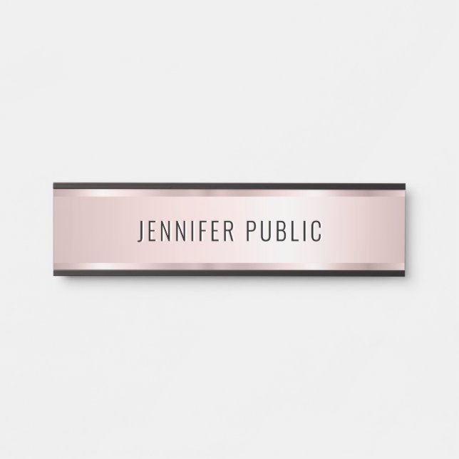 Custom Modern Elegant Template Luxury Rose Gold Door Sign (Front)