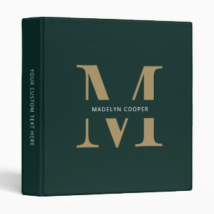 Custom Modern Emerald Gold Monogram Office School Binder