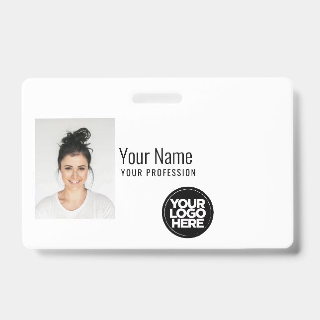 Custom Modern Employee Photo, Bar Code, Logo, Name Badge (Front)