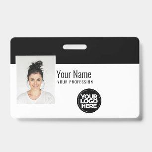 Custom Modern Employee Photo, Bar Code, Logo, Name Badge