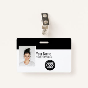 Custom Modern Employee Photo, Bar Code, Logo, Name Badge
