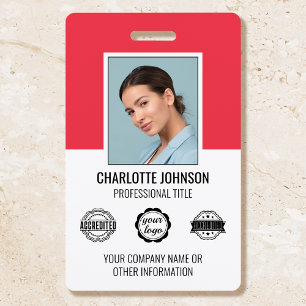 Custom Modern Employee Photo Company Logo Red Badge