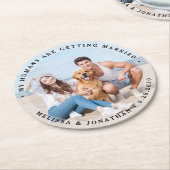 Custom Modern Engagement Pet Wedding Dog Photo Round Paper Coaster (Angled)