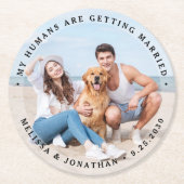 Custom Modern Engagement Pet Wedding Dog Photo Round Paper Coaster (Front)