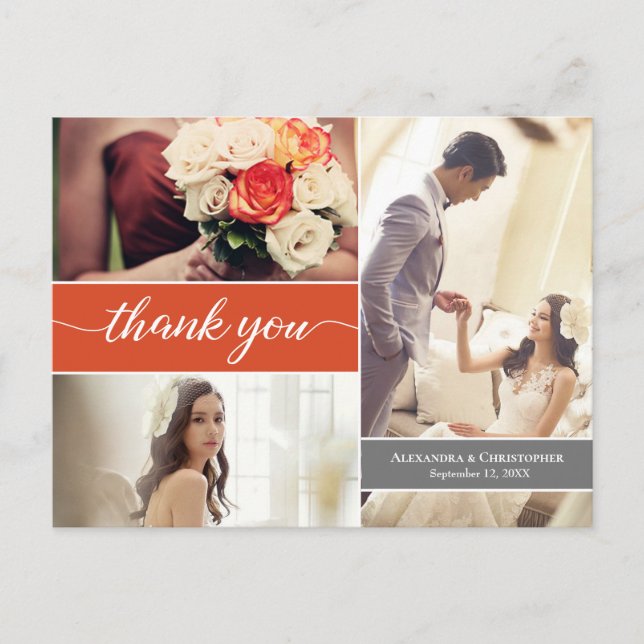 Custom modern Fall Wedding Orange Photo Collage Postcard (Front)