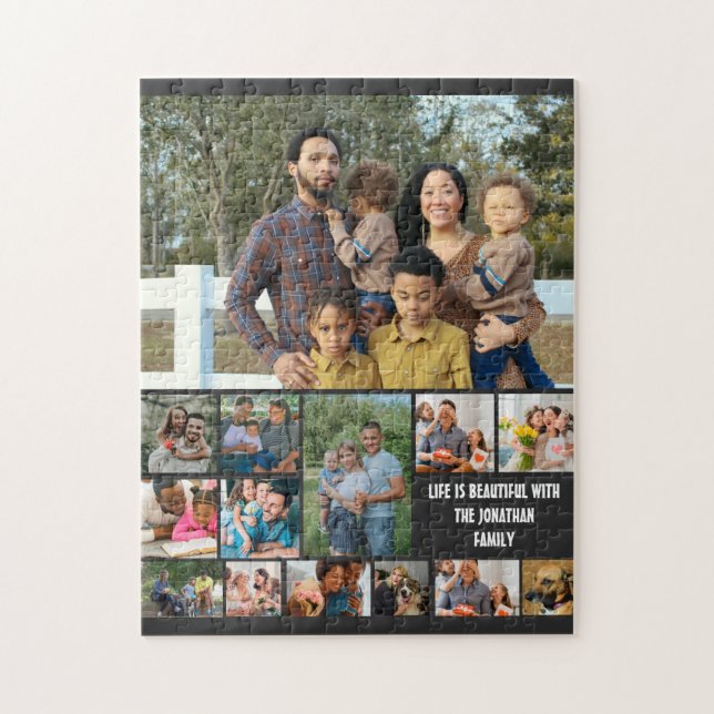 Custom Modern Family 14 Photo Collage Template Jigsaw Puzzle (Vertical)