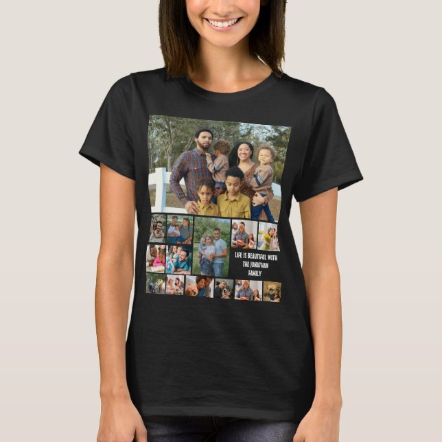 Custom Modern Family 14 Photo Collage Template T-Shirt (Front)