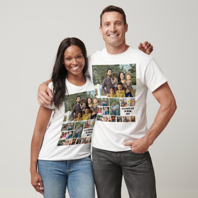 Custom Modern Family 14 Photo Collage Template T-Shirt (Unisex)